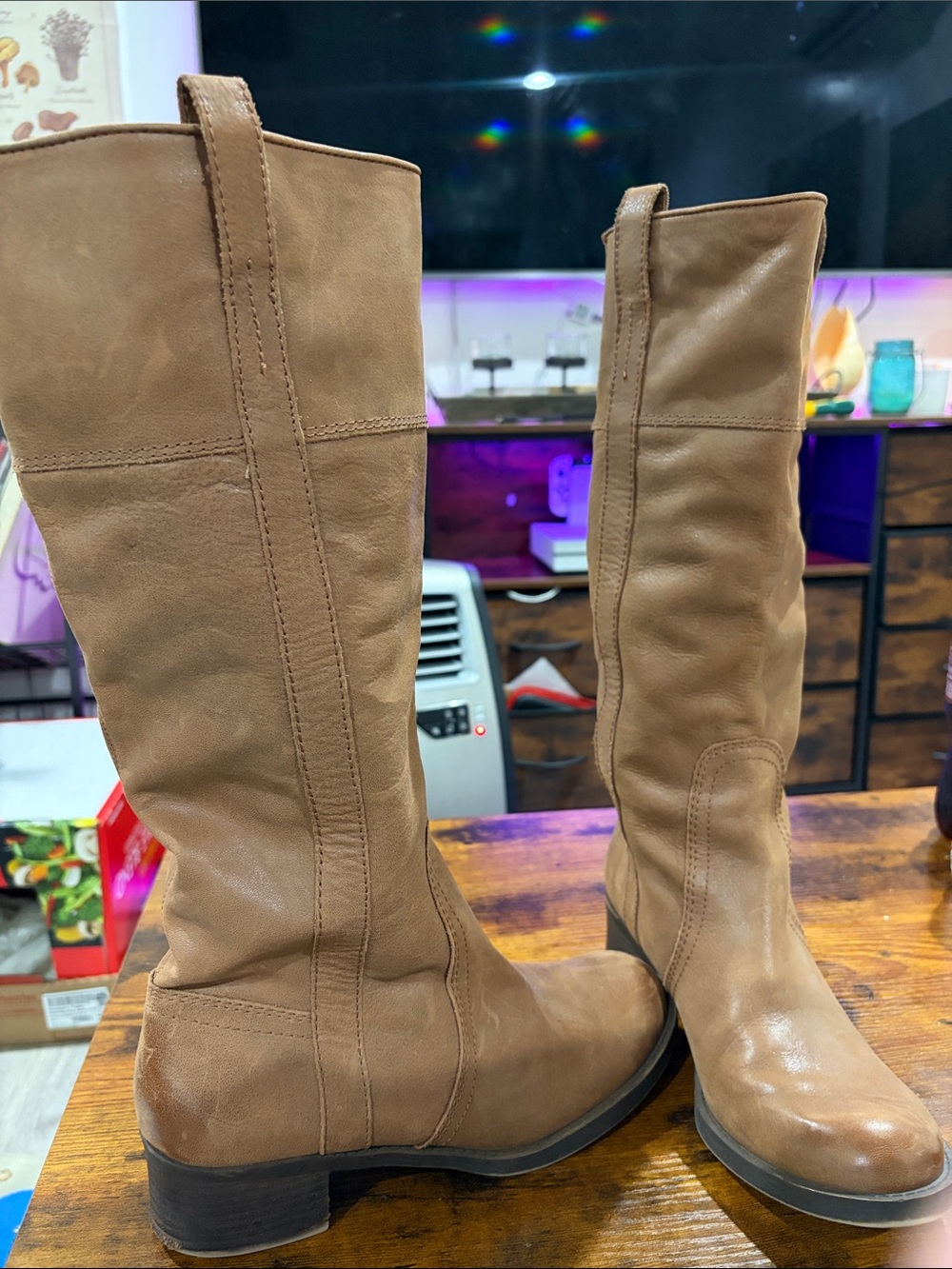 LIBERTY Black Tall Tan Leather Riding Boots